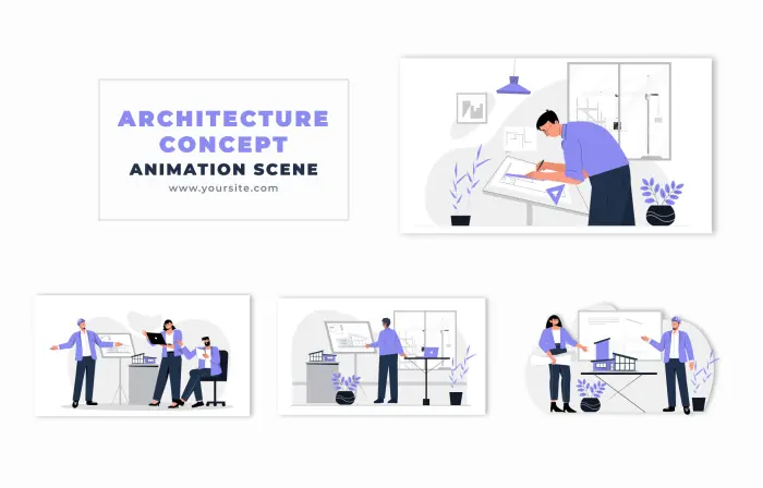 Architecture Workflow Concept Vector 2D Design Animation Scene